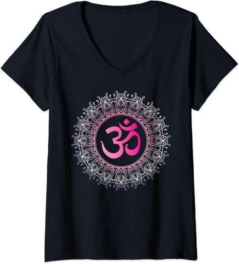 Om Symbol Aum Ohm Hindu Mandala Yoga Meditation Namaste Gift V-Neck T-Shirt