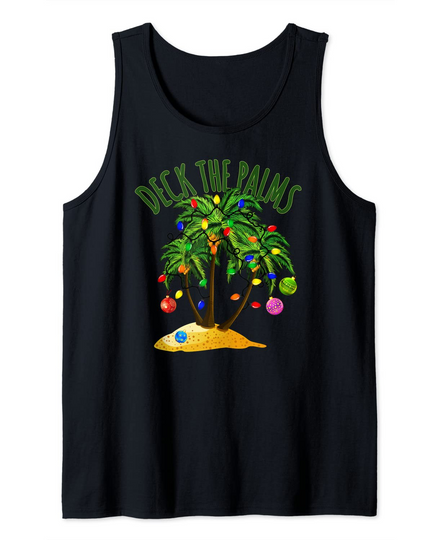 Deck The Palms Tropical Hawaii Christmas Palm Tree Lights Tank Top