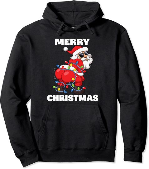 Twerking Santa Claus Merry Christmas Tree Lights Pullover Hoodie