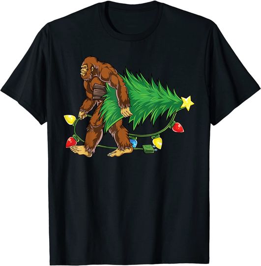 Bigfoot Christmas Tree Lights Xmas T-Shirt