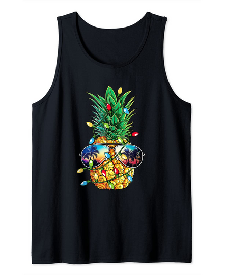 Pineapple Christmas Tree Lights Xmas Funny Sunglasses Tank Top