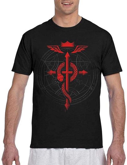 Fullmetal Alchemist Flamel Graphic Short Sleeve T Shirts for Men Black