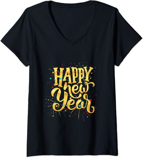 Womens Happy New Year 2022 New Years Eve Party Supplies V-Neck T-Shirt