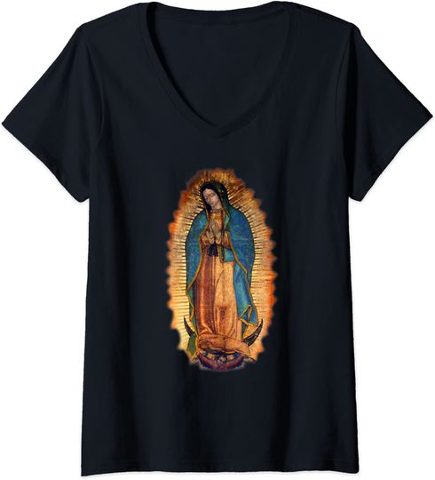 Womens Our Lady of Guadalupe Catholic Mary Image V-Neck T-Shirt