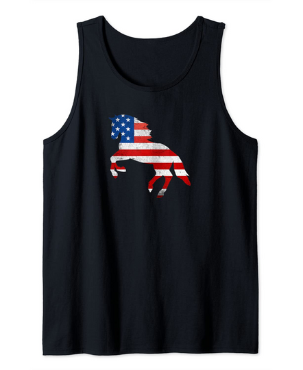 Horse Lovers American Flag USA Patriotic Vintage equestrians Tank Top