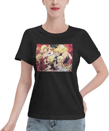 Monogatari Series Shinobu Oshino Short Sleeve T-Shirts V Neck Cotton T-Shirt for Womens