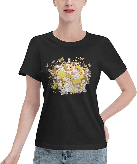 Monogatari Series Shinobu Oshino Short Sleeve T-Shirts V Neck Cotton Clothes for Female