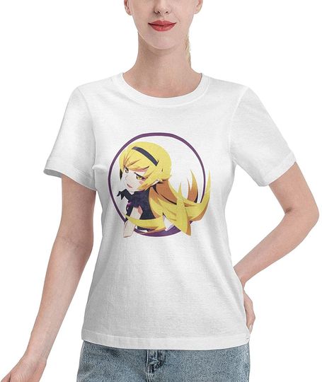 Monogatari Series Shinobu Oshino Short Sleeve T-Shirts V Neck Cotton Tee for Women's