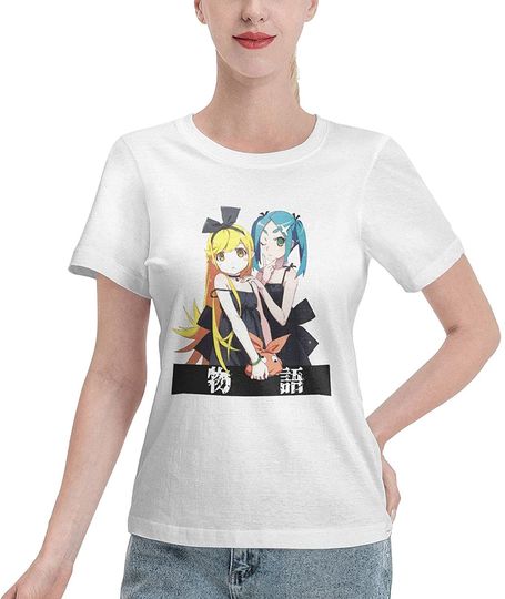 Monogatari Series Shinobu Oshino Short Sleeve T-Shirts V Neck Cotton T-Shirt for Woman's