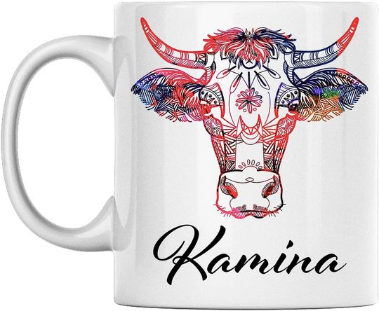 Discover Personal Cow Name Kamina White Ceramic Coffee Mug Printed on Both Sides Perfect for Birthday For Him, Her, Boy, Girl, Husband, Wife, Men, and Women