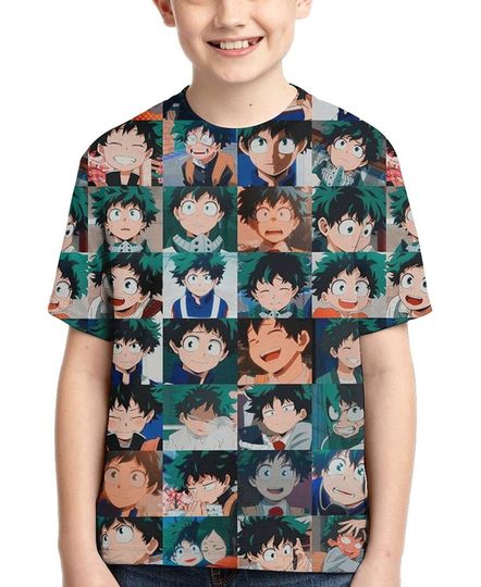 Izuku Midoriya Crew Neck Boy's Anime Novelty T Shirts Tops