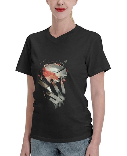 Anime Black Butler Sebastian Michaelis T Shirt Women's Summer Loose V Neck Short Sleeves