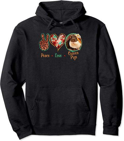 Peace Love Leopard Print Guinea Pigs Lovers Gift Pullover Hoodie