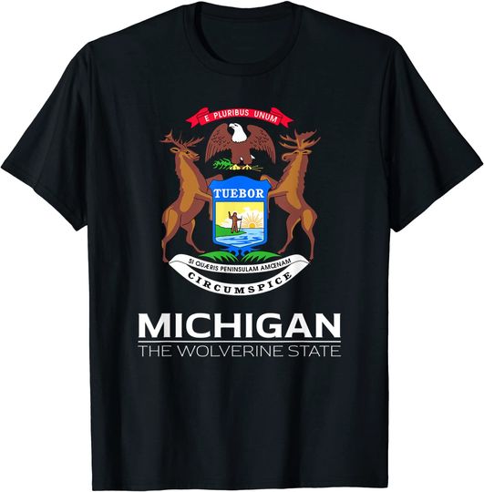 THE WOLVERINE STATE MICHIGAN FLAG DETROIT GREAT LAKES T-Shirt