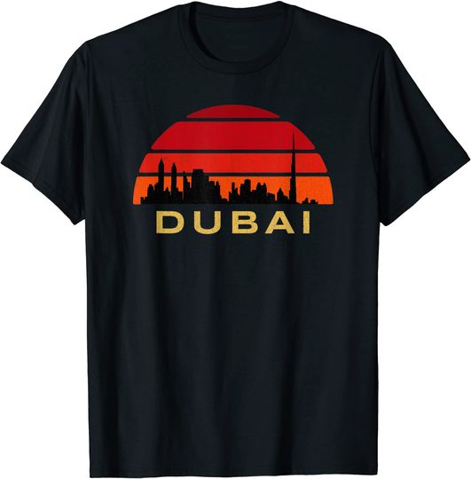 Dubai Cityscape Skyline sunset vintage 1980s Retro UAE T-Shirt