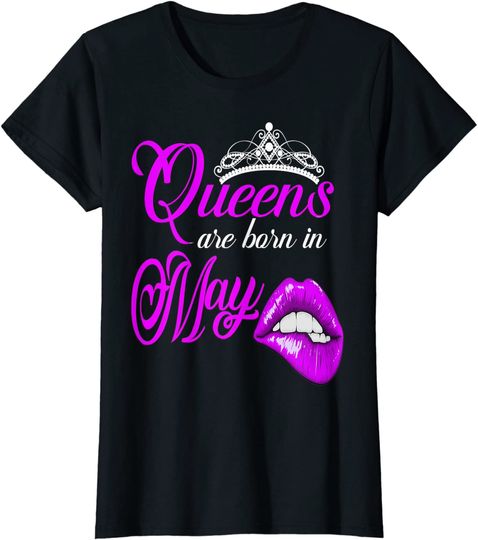 Queens Are Born In May Zodiac Taurus Gemini BIrthday Girl T-Shirt