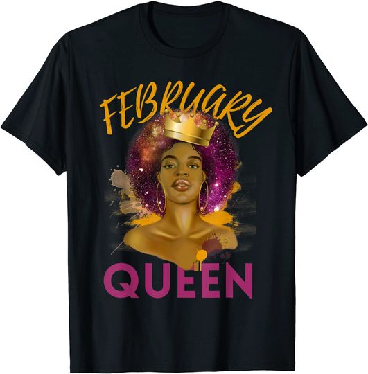 February Birthday Queen Black Women Aquarius Pisces Girl T-Shirt