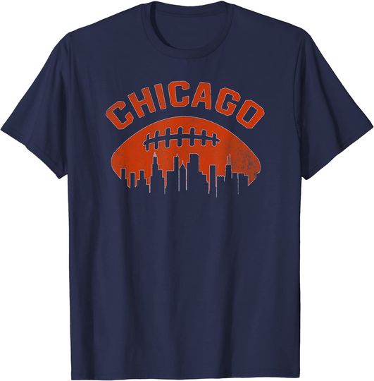 Chicago Illinois Cityscape Retro Football T Shirt