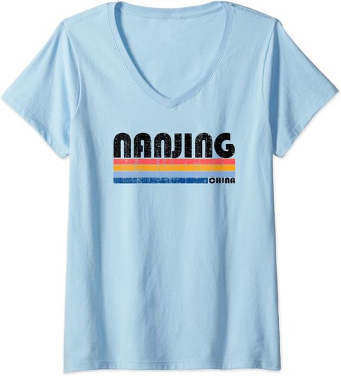 Vintage 70s 80s Style Nanjing China V Neck T Shirt
