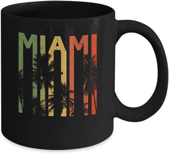 Retro Miami Beach Vacation Black Coffee Mug Cup Souvenir Gift