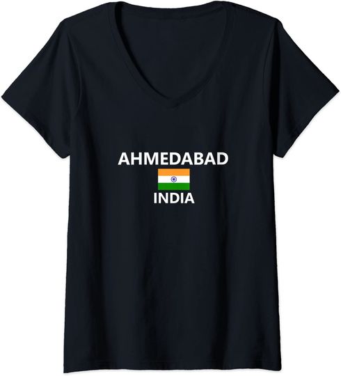 Ahmedabad India Flag City V Neck T Shirt