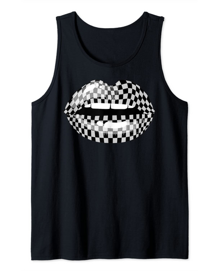 Checkered Black White Lip Gift Checkerboard Women Tank Top