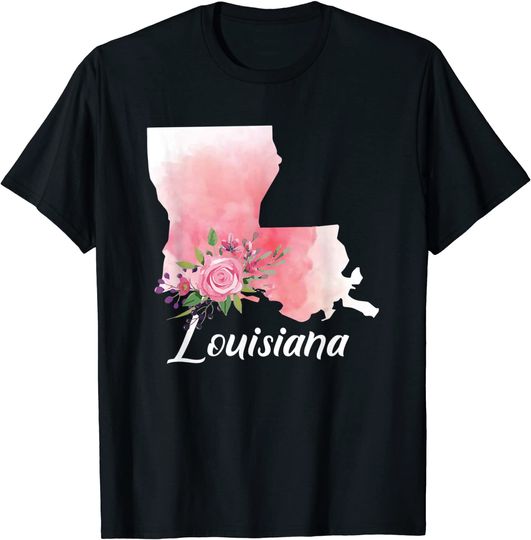 Louisiana State Floral Watercolor Map T Shirt