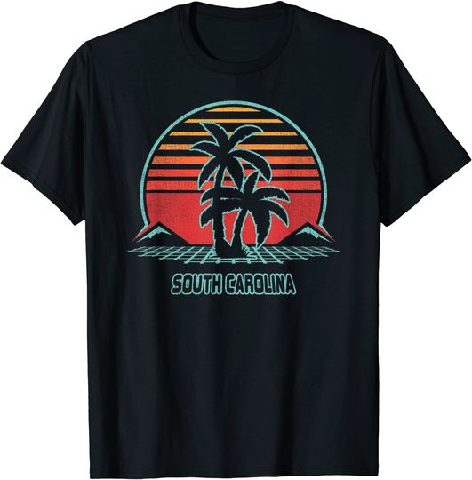 South Carolina Retro Palm Tree Beach 80s Style T-Shirt