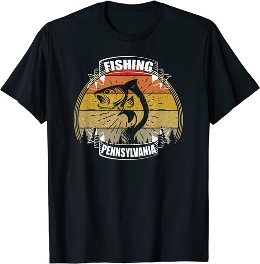 Vintage Sunset Trees Fishing Pennsylvania T-Shirt