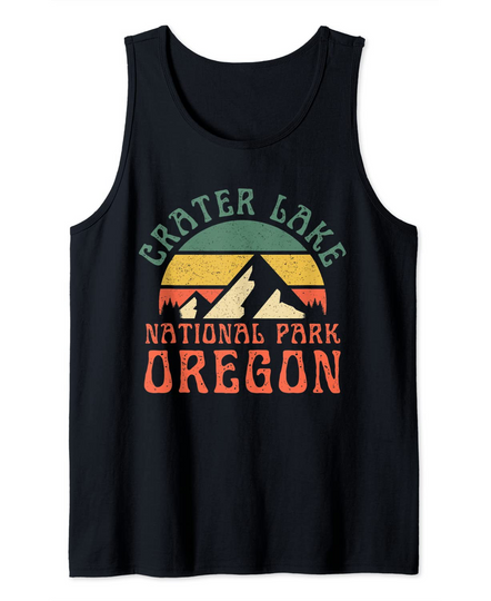Crater Lake National Park Oregon Mountains Retro Sunset Tank Top