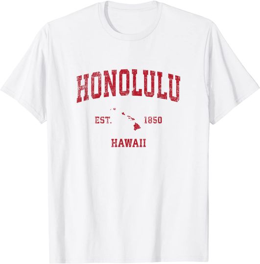 Honolulu Hawaii HI Vintage Sports Design Red Print T-Shirt
