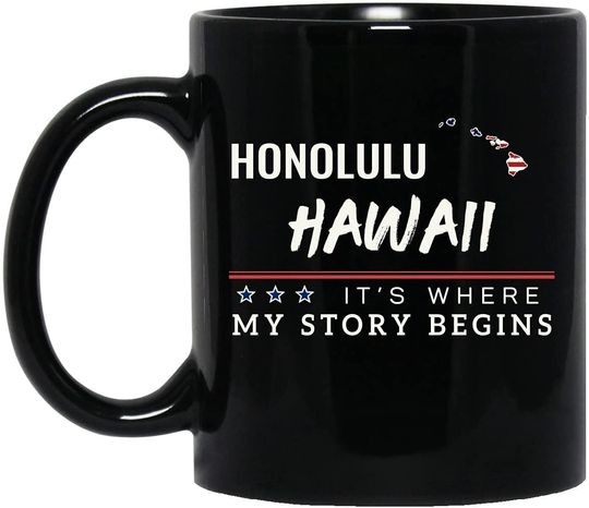 American Flag Mug Honolulu Hawaii Coffee Cup It's Where My Story Begins Patriotic Gift Independence Day Memorial Day Tea Cup Black