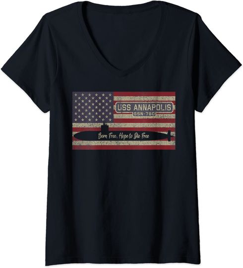 Annapolis SSN-760 Submarine USA American Flag V-Neck T-Shirt