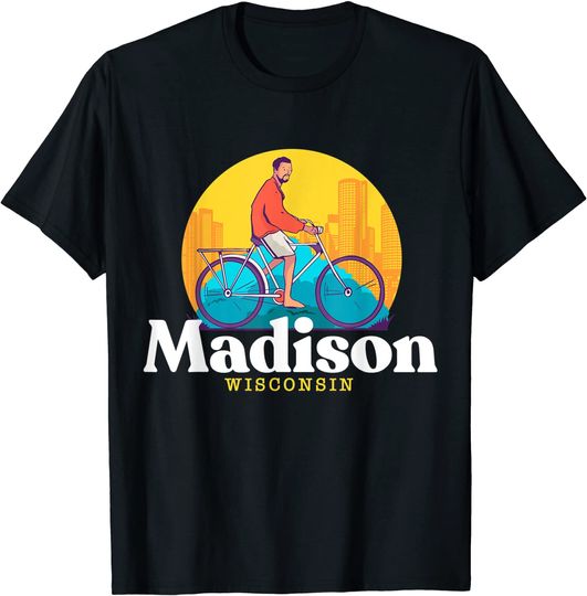 Madison Wisconsin 80s Retro Bike City T Shirt