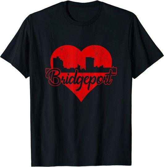 Retro Bridgeport Connecticut Skyline Red Heart T Shirt