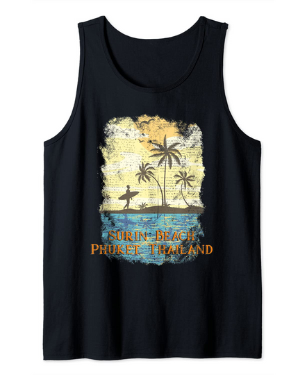 Vintage Tropical Phuket Sunset Beach Surfing Tank Top
