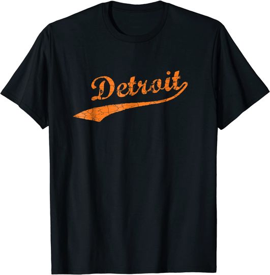 Detroit Baseball Style Cracked Lettering City T Shirt