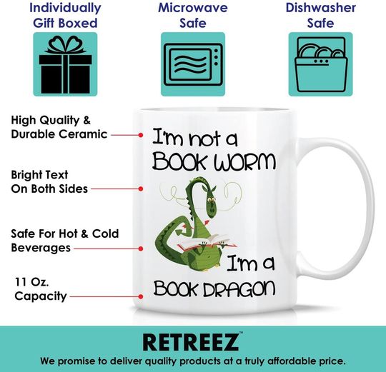I'm Not a Book Worm I'm a Book Dragon Ceramic Coffee Mugs