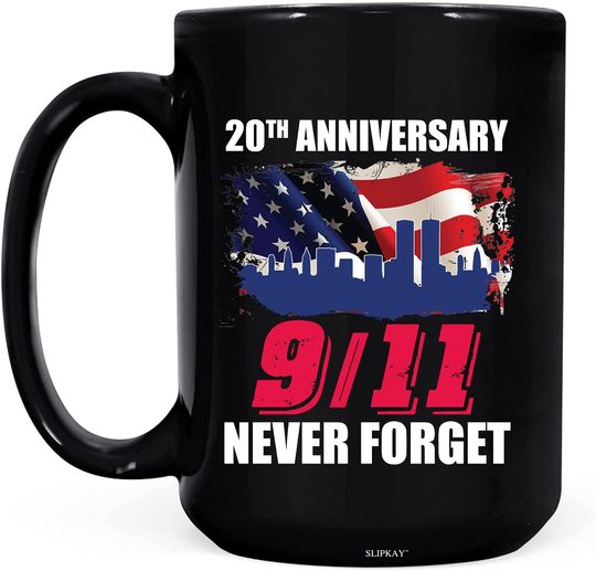 Never Forget 9-11 20th Anniversary Patriot Day 2021 Black Coffee Mug