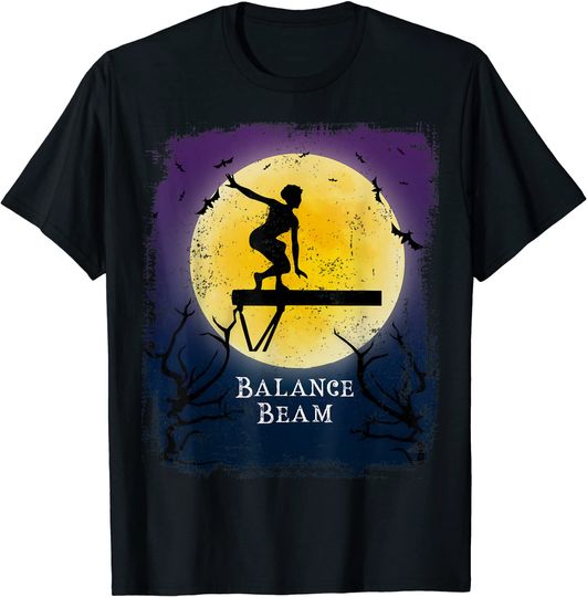 Balance Beam Gymnastics Full Moon Silhouette Halloween T Shirt