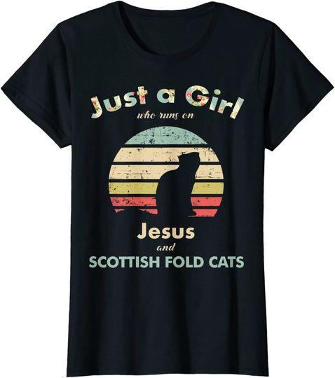 Just A Girl Who Runs On Jesus and Scottish Fold Cats T Shirt