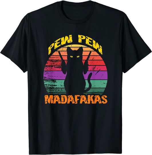 Pew Pew Madafakas Cat with Gun T-Shirt