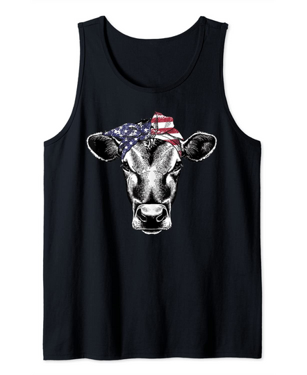 Vintage Patriot Cow Farm American Flag Tank Top
