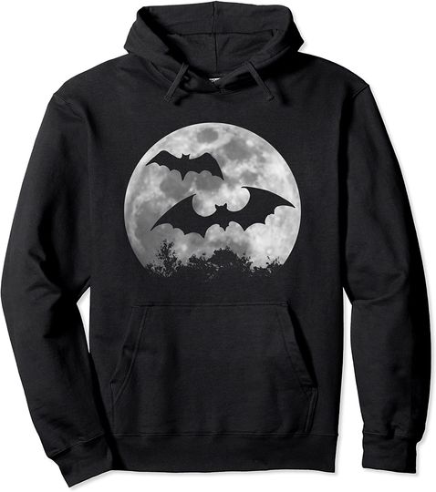 Discover Spooky Bats l Full Moon Bat Silhouette Pullover Hoodie
