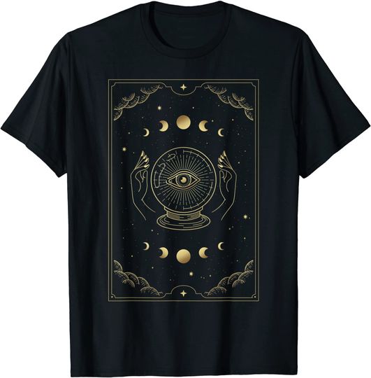 Discover Crystal Ball With Glowing Eye Held By Two Hands Tarot Card T-Shirt