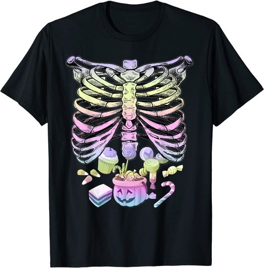 Discover Skeleton Pregnancy Halloween Pastel Goth Candy Rib Cage T Shirt