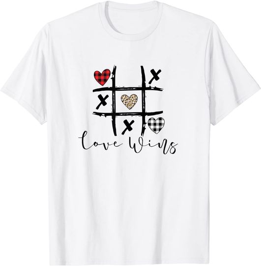 Discover Love Wins Buffalo Plaid Cheetah Tic Tac Toe T Shirt