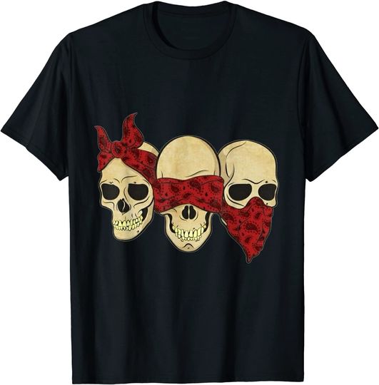 Discover Hear See Speak No Evil Skull Heads T Shirt