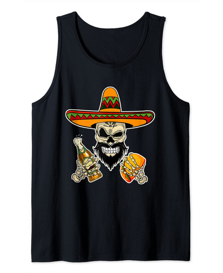 Mexican Sugar Skull with Tacos And Beer Tank Top