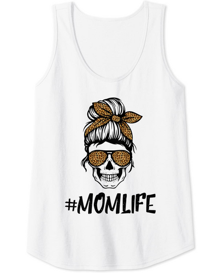 Mom Life Sugar Skull With Bandana Sunglasses Leopard Tank Top
